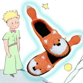 Zapatos de zorro, zapatos del principito, tejidos de zorro, pantuflas de zorro, babuchas de animales, babuchas del principito, tejidos en lana. Babuchas tejidas en lana. Pantuflas en lana.Talykí Taller de Tejidos y diseño textil