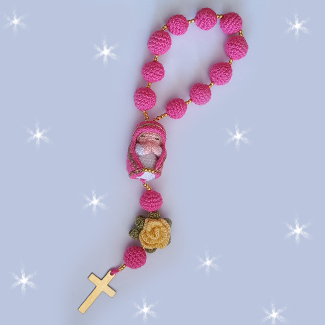 Tejidos religiosos en crochet, tejidos religiosos, camándulas tejidas, rosarios tejidos, denarios, decenarios, virgen maria, niño jesús. Tejidos católicos. Tejidos originales. Taller de Tejidos y diseño textil