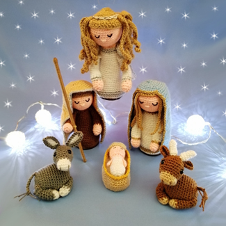 Navidad. Pesebres tejidos. Hecho a mano. Ángel. Mula y buey tejidas. Talykí Taller de Tejidos y diseño textil